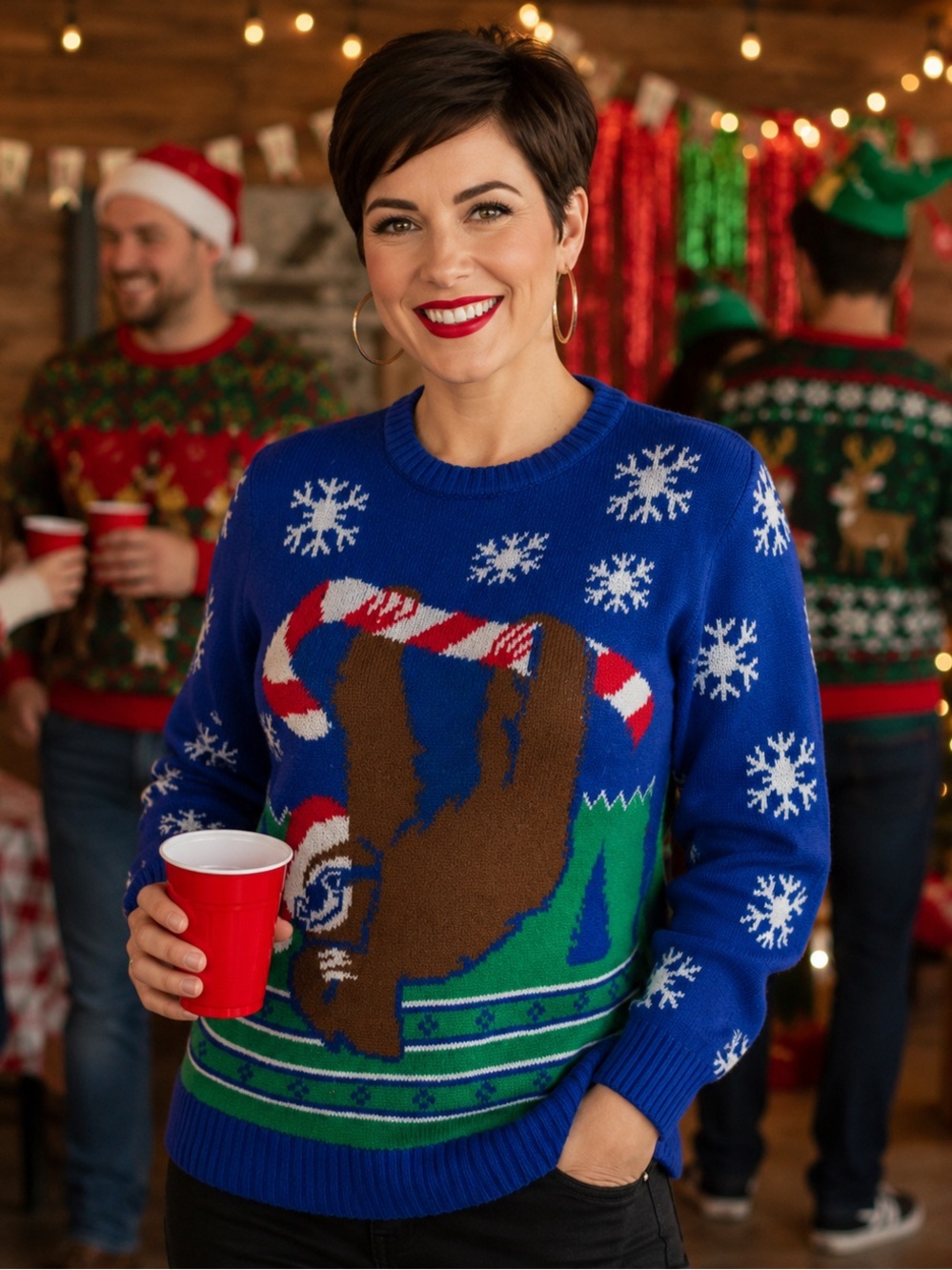 Well Worn Holiday Ugly Sloth Candy Cane Knit Sweater Size Small Jrs.